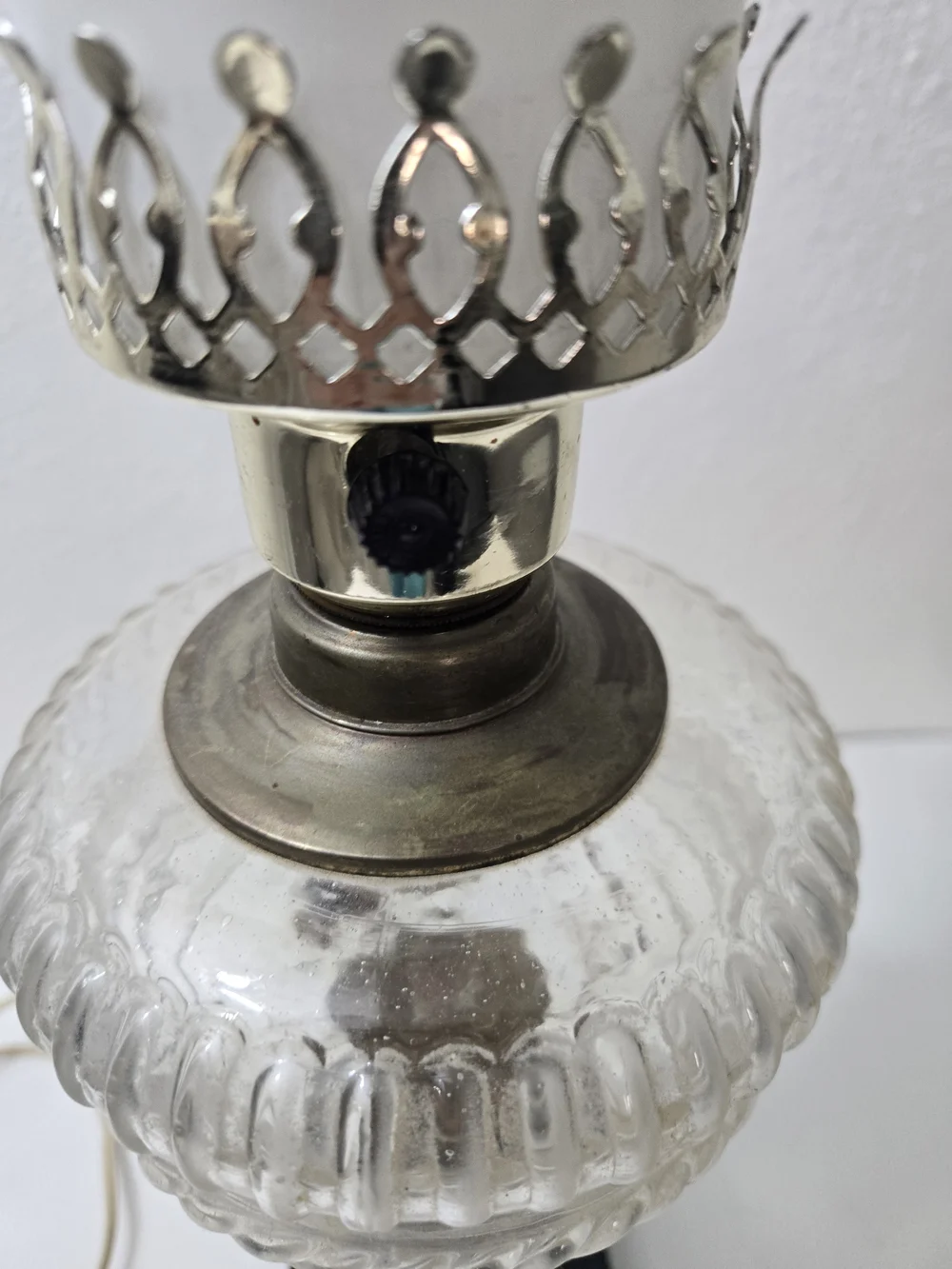 Vintage Glass Hurricane Table Lamp - White Frosted Shade